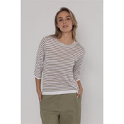 Striped sweater made of 60% viscose and 40% cotton. Airy and thin, ideal for warmer days.
