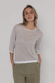 Striped sweater made of 60% viscose and 40% cotton. Airy and thin, ideal for warmer days.